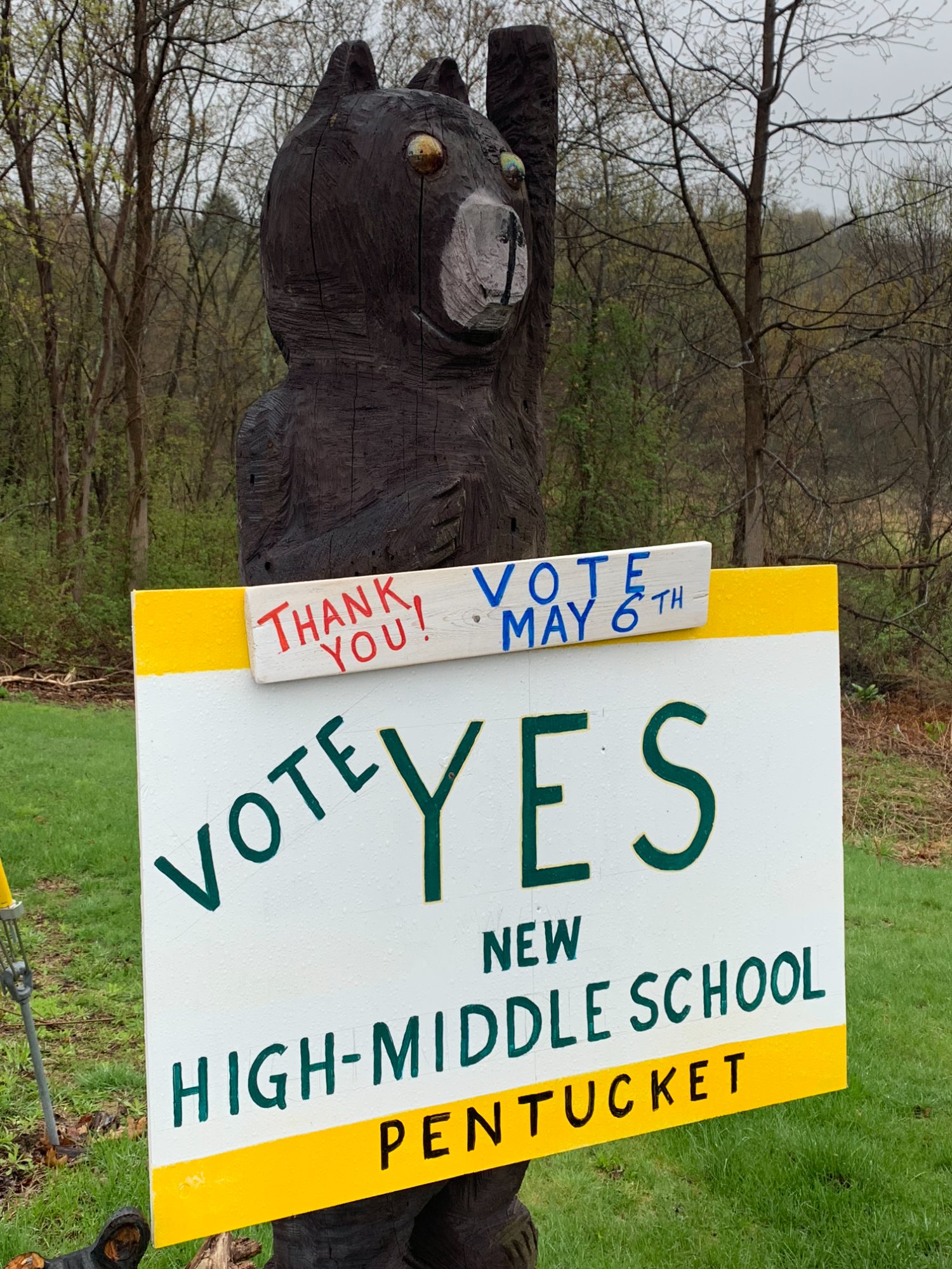 Mr. Bear supporting the new school